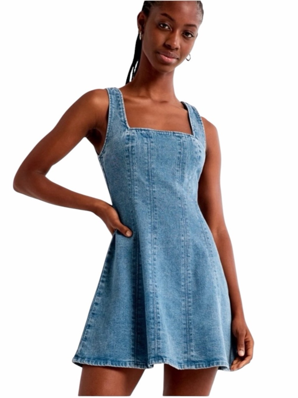 Abercrombie - Mila Squareneck Denim Mini Dress Blue Sz XL Petite